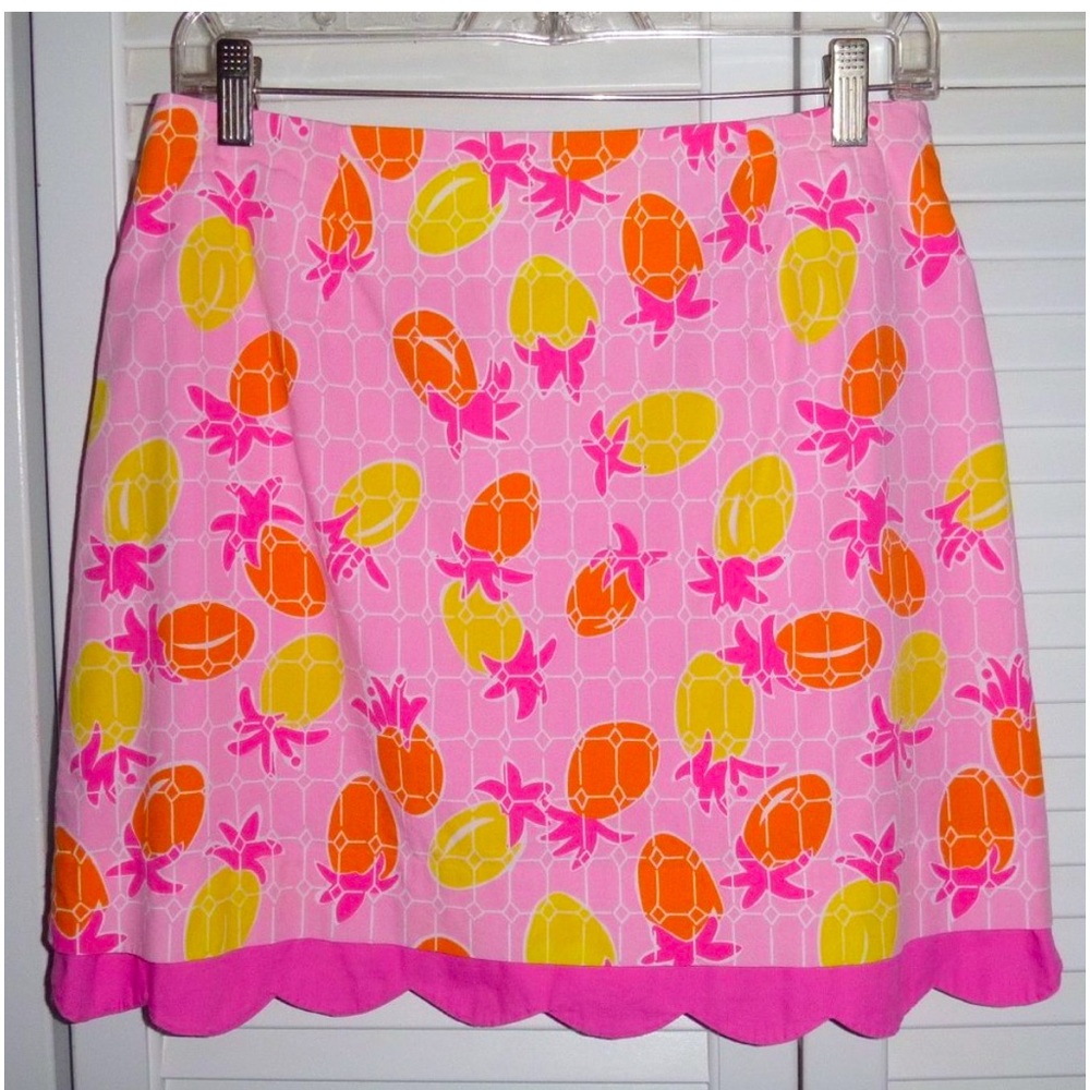 Vintage White tag Lily Pulitzer pineapple tile scalloped skirt EUC